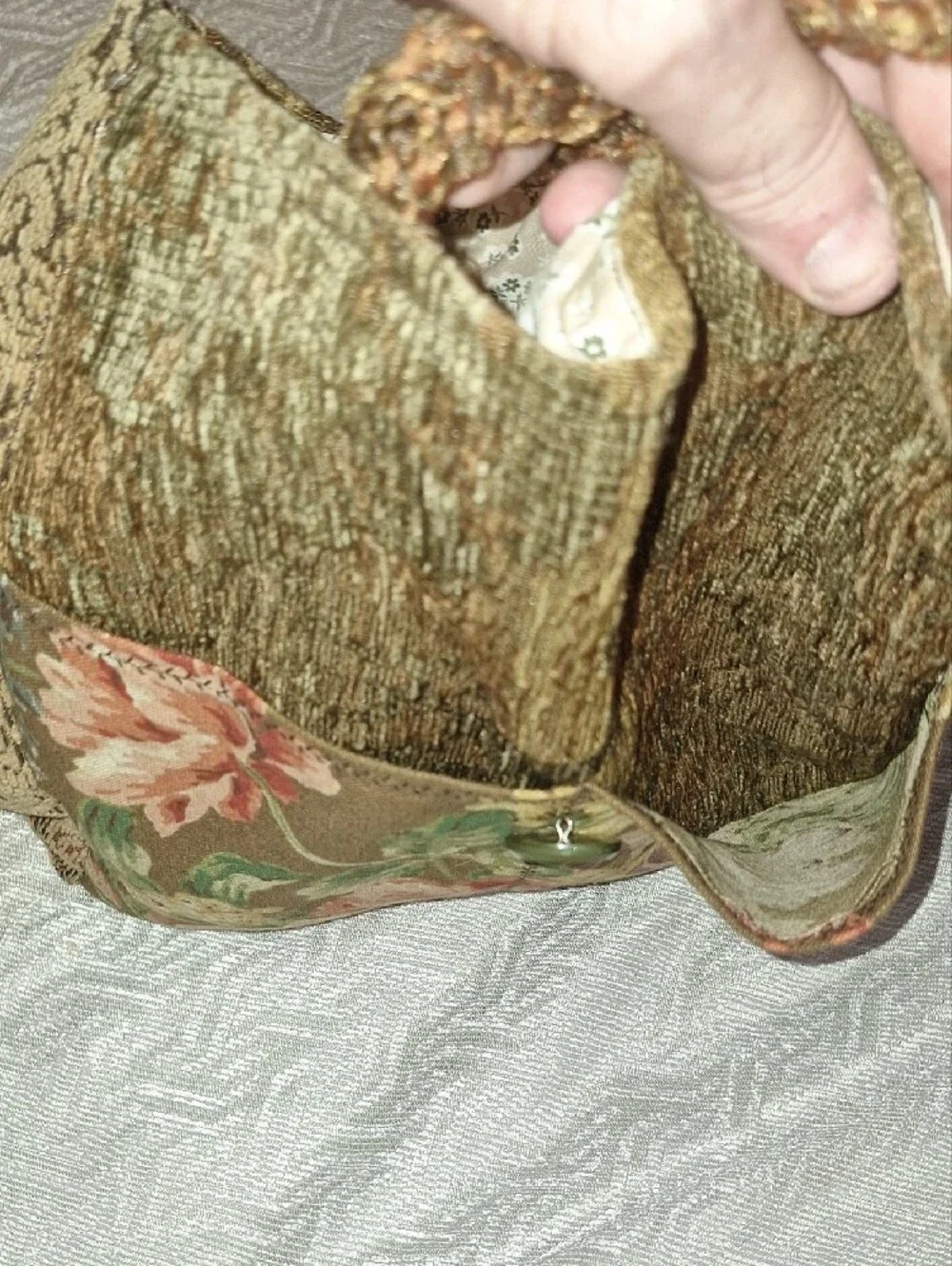 Floral Patchwork Tote Bag in Brown . HANDMADE, solf Feel , Like Sofa Material.